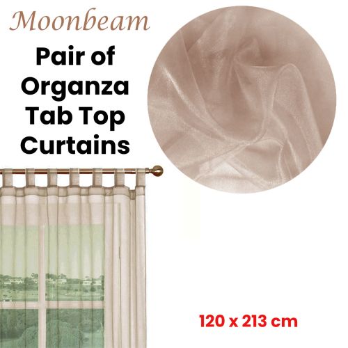 Pair of Organza Tab Top Curtains Moonbeam 120 x 213 cm