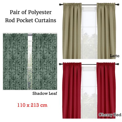 Pair of Polyester Rod Pocket Unlined Curtains 110 x 213 cm each