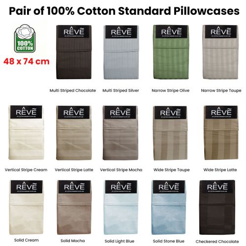 Pair of Reve 100% Cotton Standard Pillowcases 48 x 74 cm
