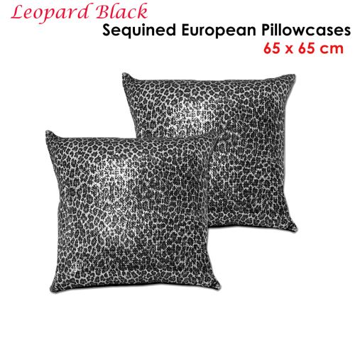 Pair of Leopard Black Sequined European Pillowcases 65 x 65 cm by Accessorize