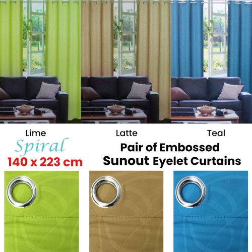Pair of Embossed Sunout Spiral Eyelet Curtains 140 x 223cm each