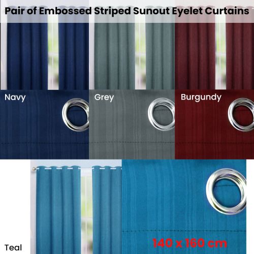 Pair of Embossed Sunout Striped Eyelet Curtains 140 x 160cm each