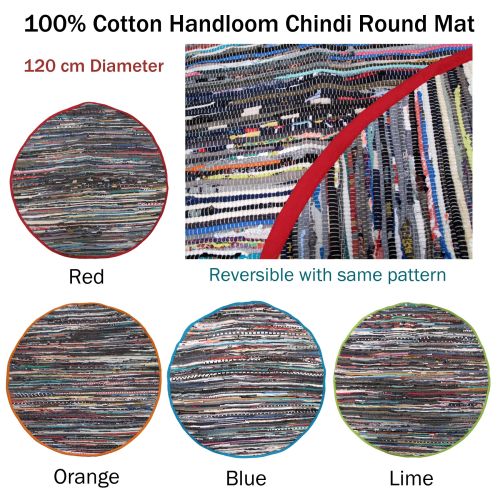 Handloom 100% Cotton Chindi Round Floor Mat 120 cm Diameter