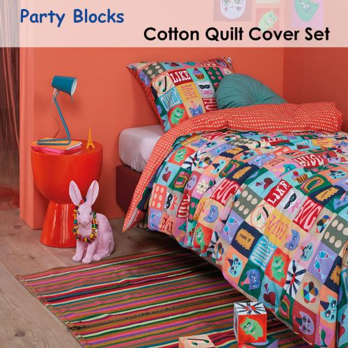 Party Blocks Cotton Quilt Cover Set Single by Oilily