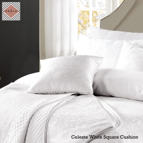 Celeste White Jacquard Quilt Cover Set or Square Cushion by Perle Linge de Maison