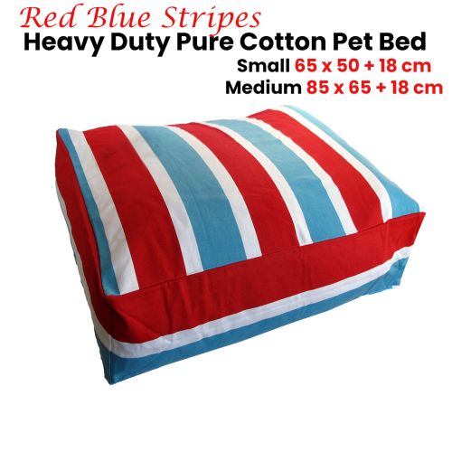 Heavy Duty Pure Cotton Pet Dog Bed Cover Blue Red Stripes