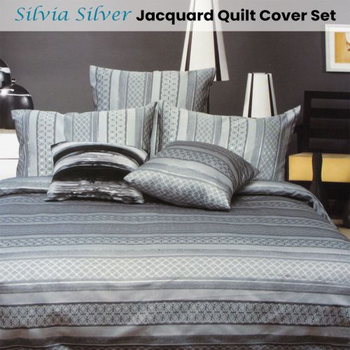 Silvia Silver Jacquard Quilt Cover Set King by Phase 2