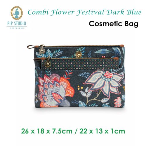Combi Flower Festival Dark Blue Cosmetic Bag by PIP Studio