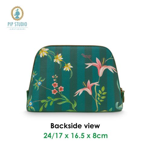Fleur Grandeur Green Medium Triangle Cosmetic Bag by PIP Studio