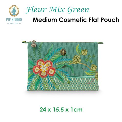 Fleur Mix Green Medium Cosmetic Flat Pouch by PIP Studio