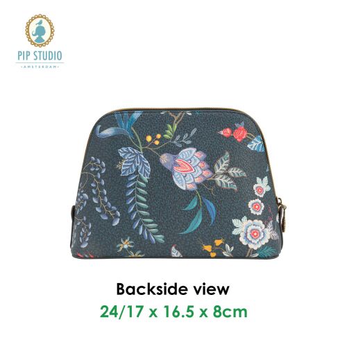 Flower Festival Dark Blue Medium Triangle Cosmetic Bag by PIP Studio