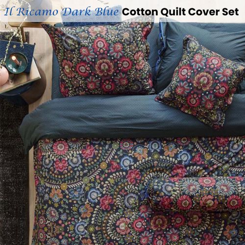 Il Ricamo Dark Blue Cotton Quilt Cover Set by PIP Studio