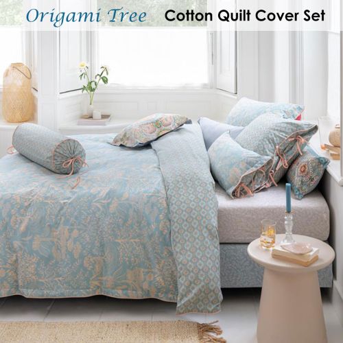Origami Tree Light Blue Cotton Quilt Cover Set by PIP Studio