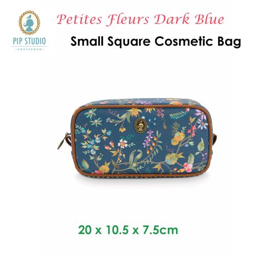 Petites Fleurs Dark Blue Small Square Cosmetic Bag by PIP Studio