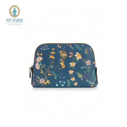 Petites Fleurs Dark Blue Small Triangle Cosmetic Bag by PIP Studio