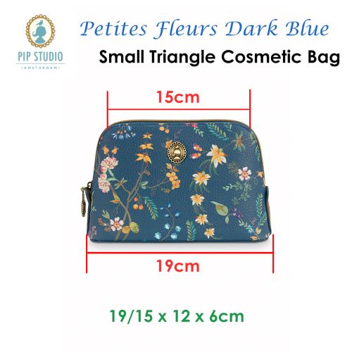 Petites Fleurs Dark Blue Small Triangle Cosmetic Bag by PIP Studio