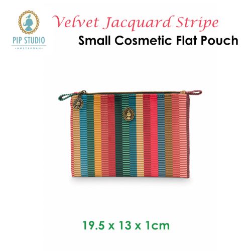 Velvet Jacquard Stripe Small Cosmetic Flat Pouch by PIP Studio