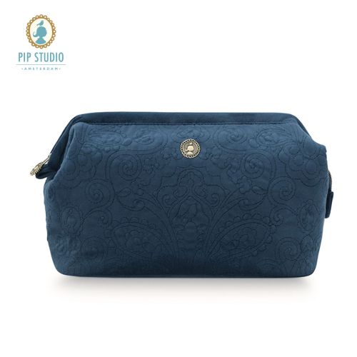 Velvet Quilted Dark Blue Extra Large Cosmetic Purse by PIP Studio
