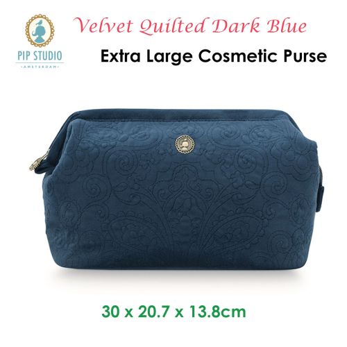 Velvet Quilted Dark Blue Extra Large Cosmetic Purse by PIP Studio