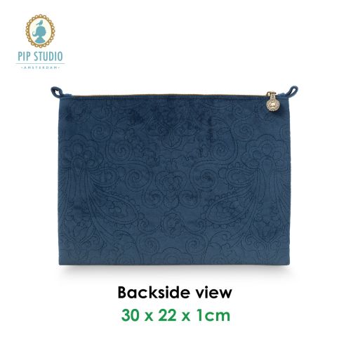 Velvet Quilted Dark Blue Large Cosmetic Flat Pouch by PIP Studio