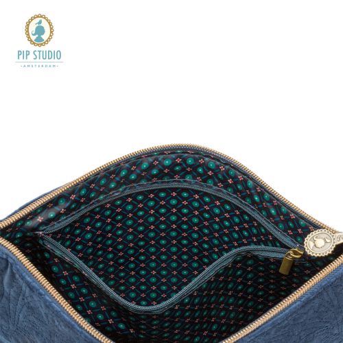 Velvet Quilted Dark Blue Large Cosmetic Flat Pouch by PIP Studio