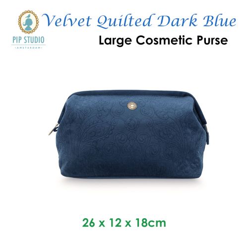 Velvet Quilted Dark Blue Large Cosmetic Purse by PIP Studio