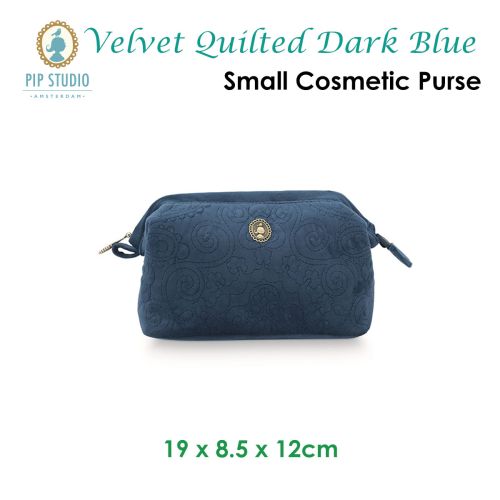 Velvet Quilted Dark Blue Small Cosmetic Purse by PIP Studio
