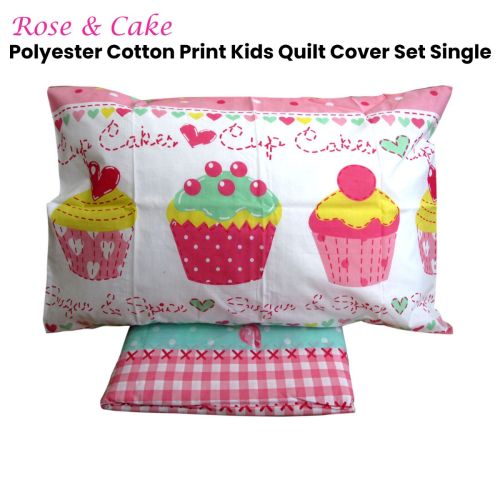 Easy Care Kids Polyester Cotton Printed Quilt Cover Set Rose & Cake Single