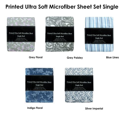 Printed Ultra Soft 90gsm Microfiber Sheet Set Single