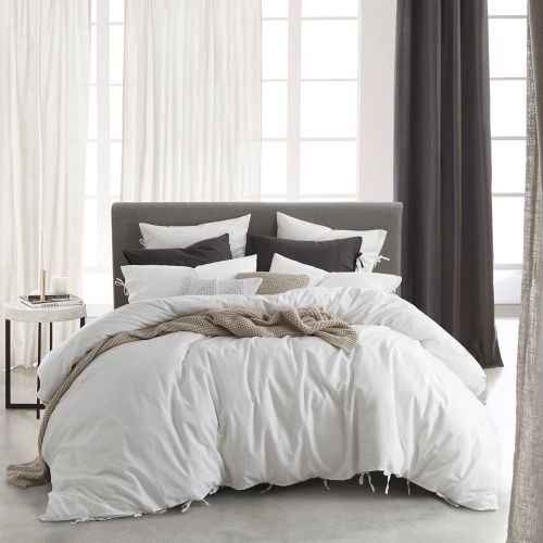Linen Cotton Versai White Quilt Cover Set by Private Collection