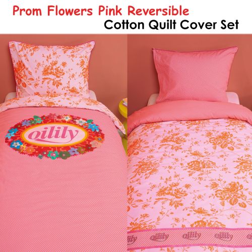 Prom Flowers Pink Cotton Quilt Cover Set Single by Oilily