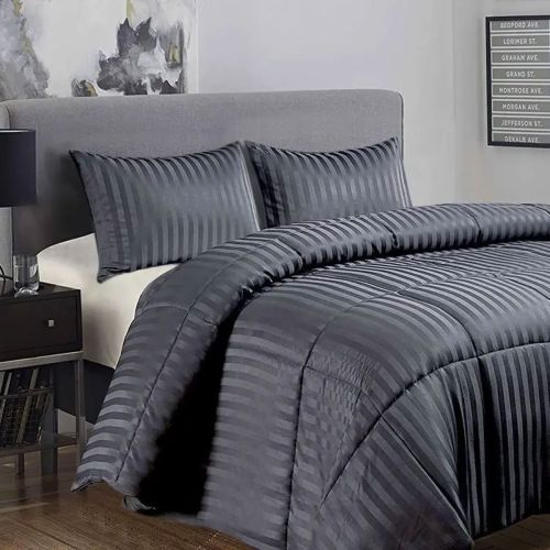3 Piece Damask Stripe Comforter Set Charcoal by Ramesses
