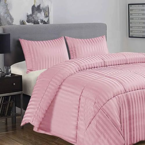3 Piece Damask Stripe Comforter Set Pink by Ramesses