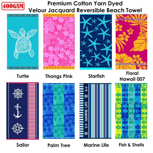 400GSM Premium Cotton Yarn Dyed Velour Jacquard Reversible Beach Towel 86 x 160 cm by Rans