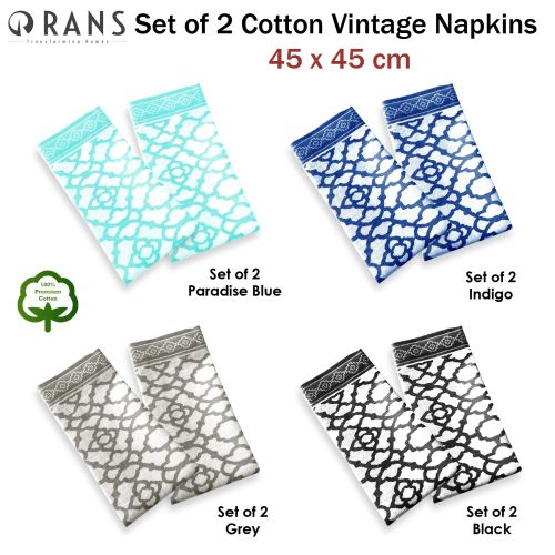 Set of 2 Pure Cotton Vintage Napkins 45 x 45 cm by Rans
