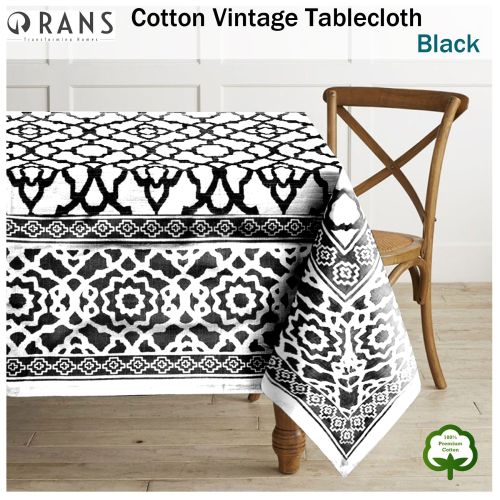 Pure Cotton Vintage Black Tablecloth by Rans
