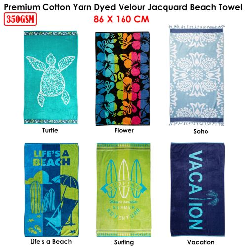 Premium Cotton Yarn Dyed Velour Jacquard Beach Towel 86 x 160 cm by Rans