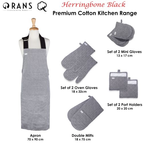 Herringbone Black Premium Cotton Kitchen Range by Rans