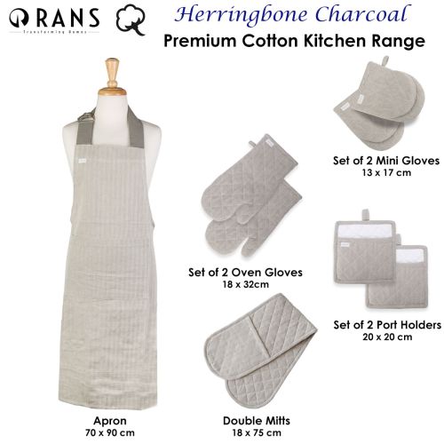 Herringbone Charcoal Premium Cotton Kitchen Range by Rans