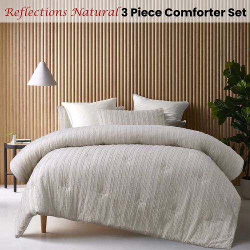 Reflections Natural 3 Piece Comforter Set by Vintage Design Homewares