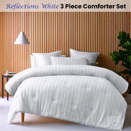 Reflections White 3 Piece Comforter Set by Vintage Design Homewares