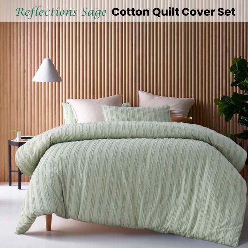 Reflections Sage Cotton Quilt Cover Set by Vintage Design Homewares
