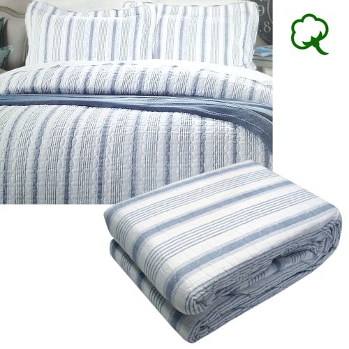 Regatta Blue 100% Cotton Quilted Quilt Cover Set by Brighton Road