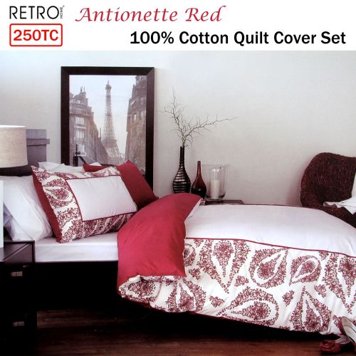 250TC 100% Cotton Antionette Red Quilt Cover Set by Retro Home