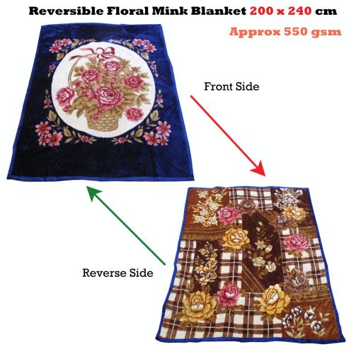 550gsm Reversible Floral Mink Blanket Queen 200 x 240 cm
