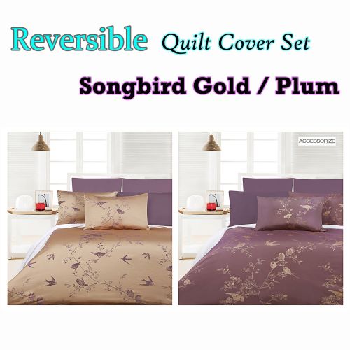 Songbird Reversible Gold Quilt Cover Set by Accessorize