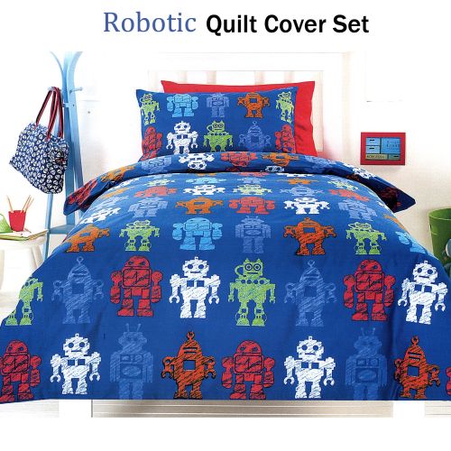 Robotic Blue Quilt Cover Set Single