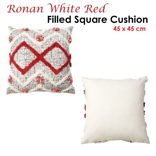 Ronan White Red Filled Square Cushion by Accessorize