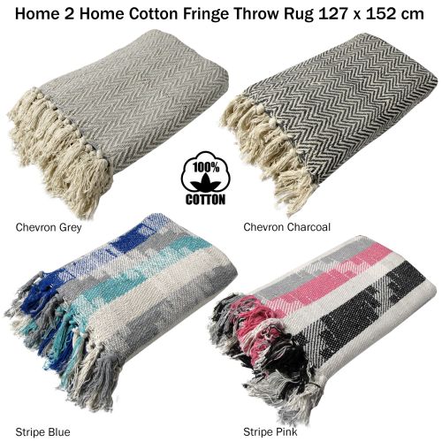 Home 2 Home Cotton Fringe Throw Rug 127 X 152 cm