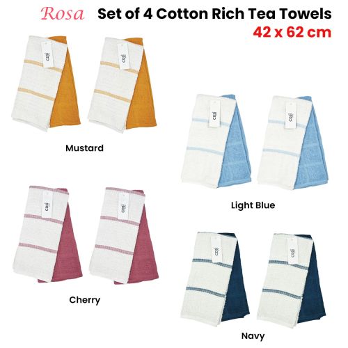 Set of 4 Rosa Cotton Rich Terry Tea Towels